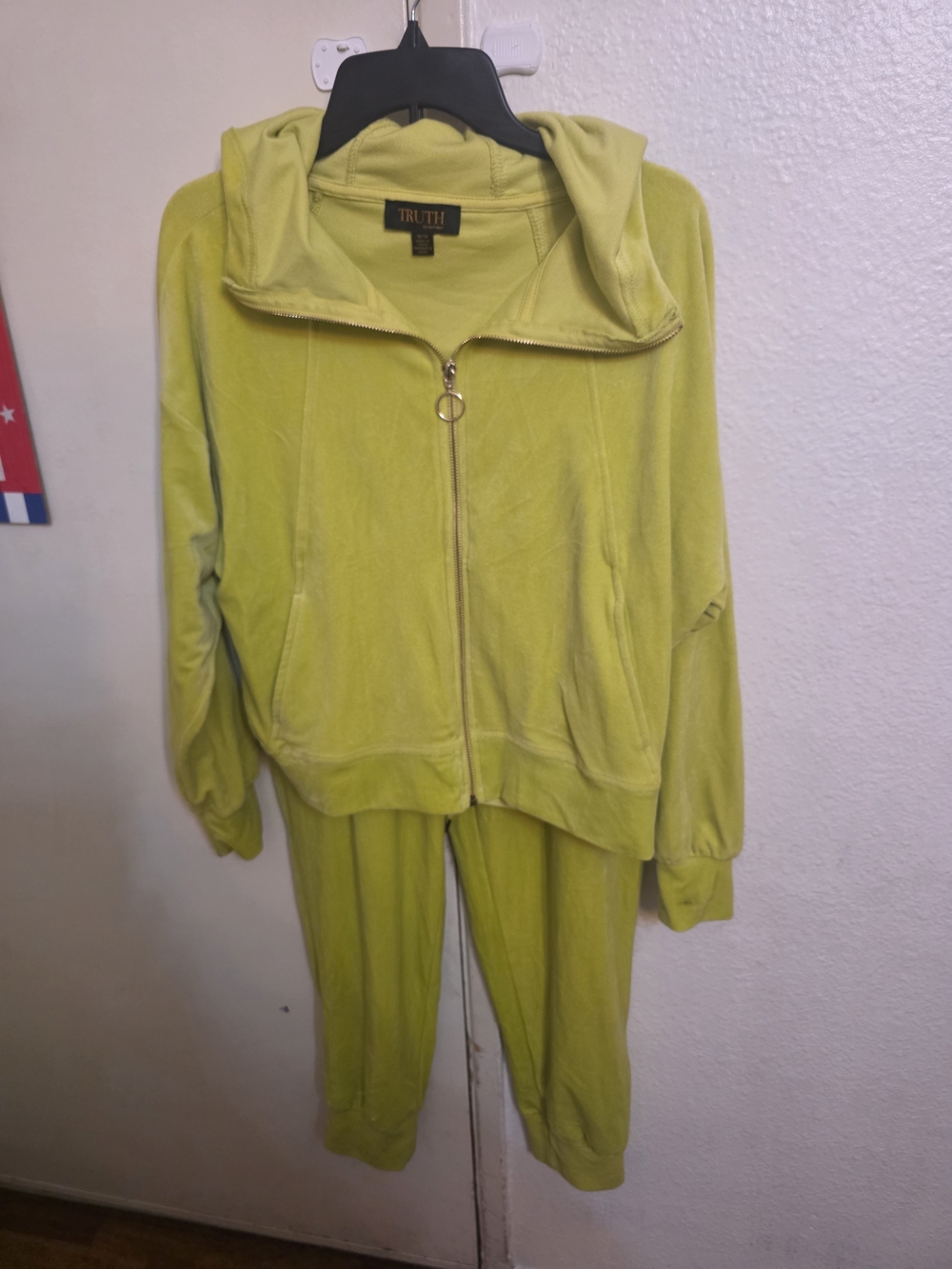 Truth Lime Green Velour Zip Hoodie Jogger Set